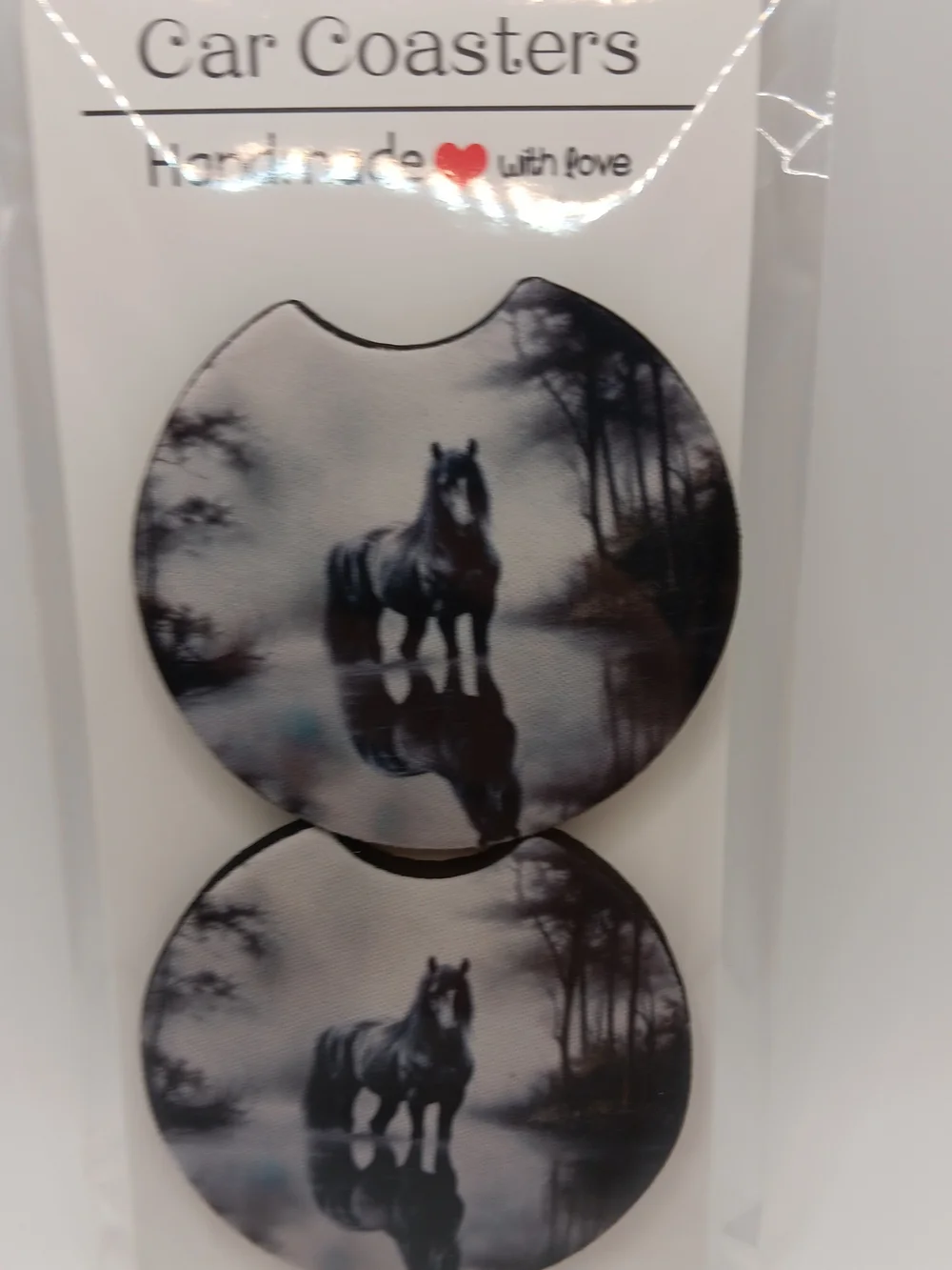 Black Horse Water Reflection Car Coasters